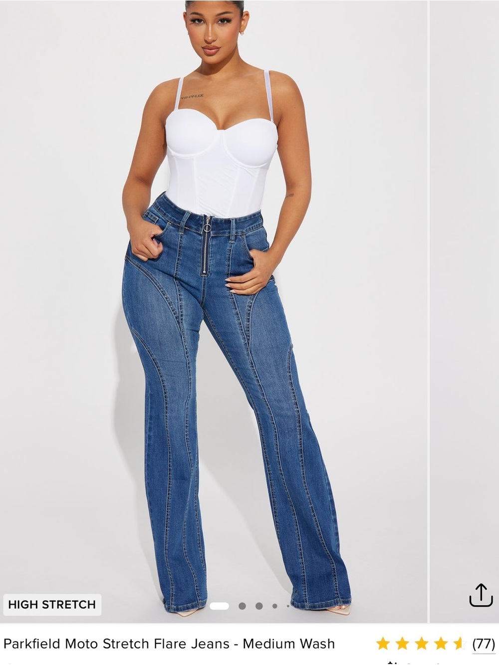 Medium Wash Moto Stretch Flare Jeans - Blue